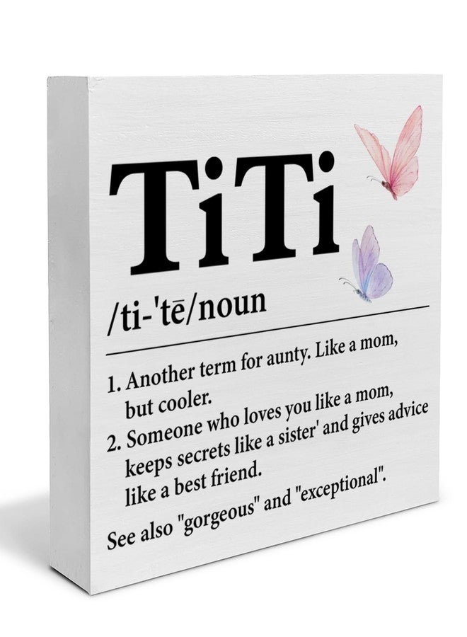 CIANMGD Aunt Gifts for Birthday Mother's Day - Auntie Aunt Wooden Sign Titi Definition Wood Block Sign Decorations for Home Bedroom Desk Shelf Tabletop (5 X 5 Inches) - Image 1
